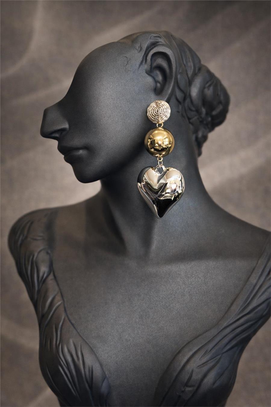 Bloom Silver Gold Kalp Uçlu Sallantılı Küpe